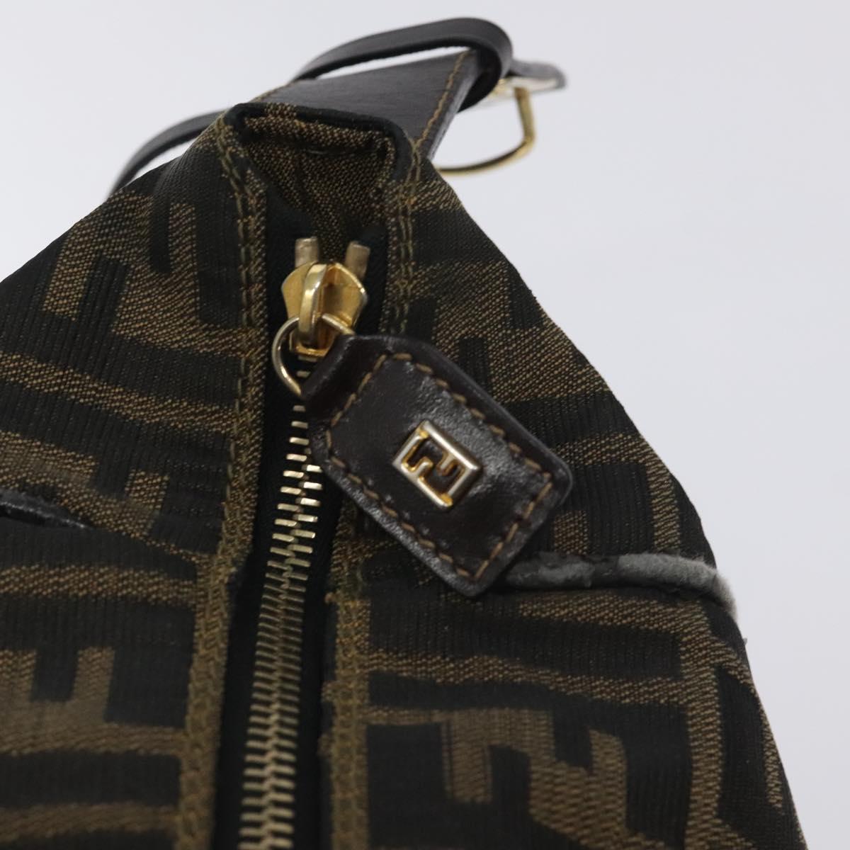 FENDI Zucca Canvas Hand Bag Black Brown Auth 128663