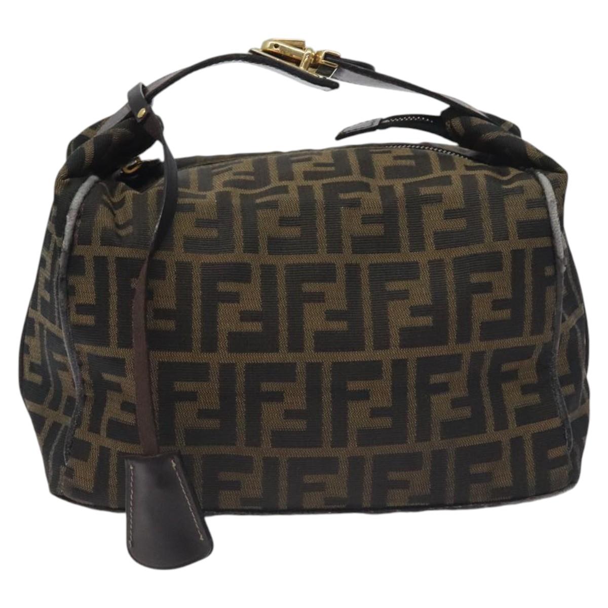 FENDI Zucca Canvas Hand Bag Black Brown Auth 128663