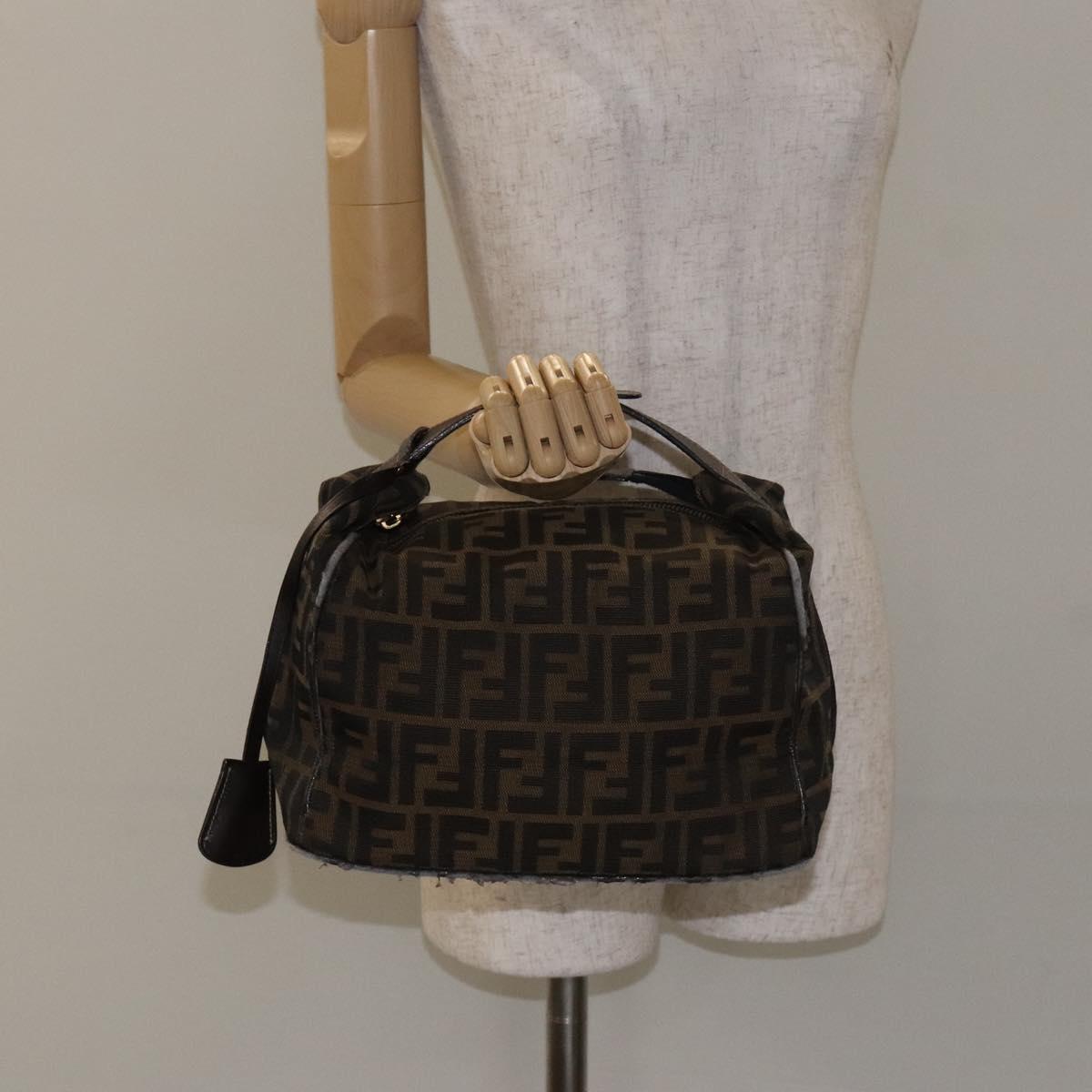 FENDI Zucca Canvas Hand Bag Black Brown Auth 128663