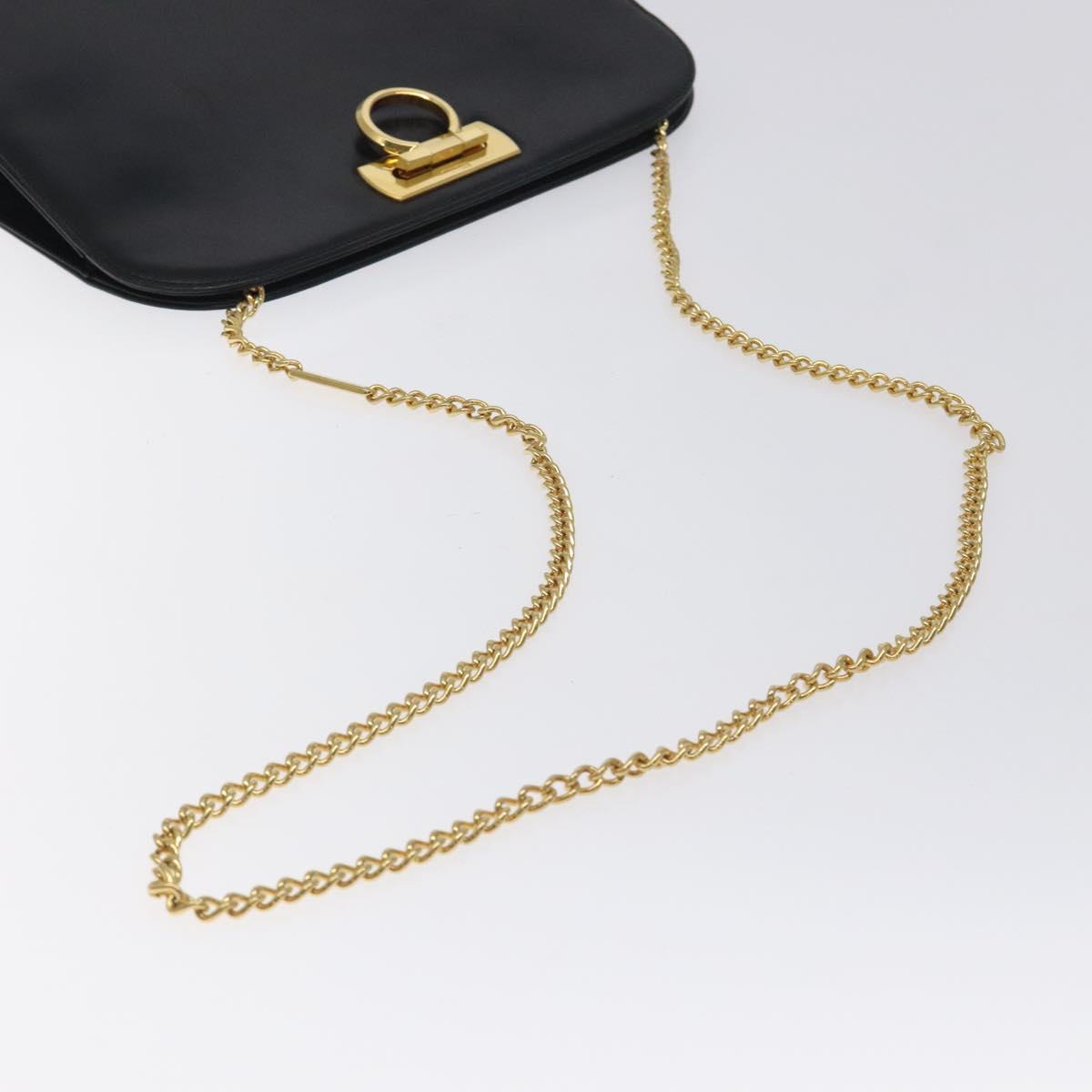 Salvatore Ferragamo Gancini Chain Shoulder Bag Leather Black Gold Auth 128664