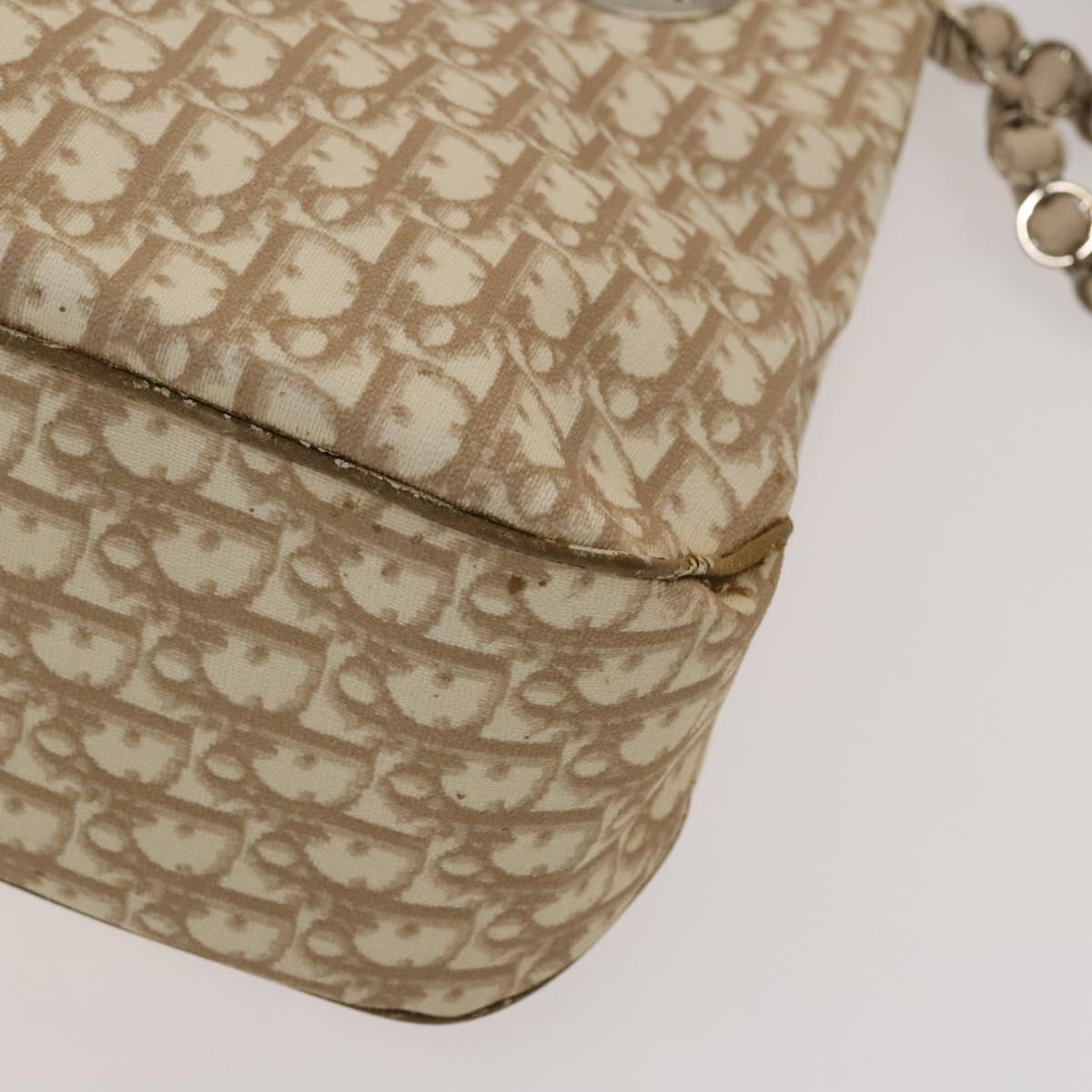 Christian Dior Trotter Canvas Romantic Tote Bag PVC Beige Silver Auth 128666