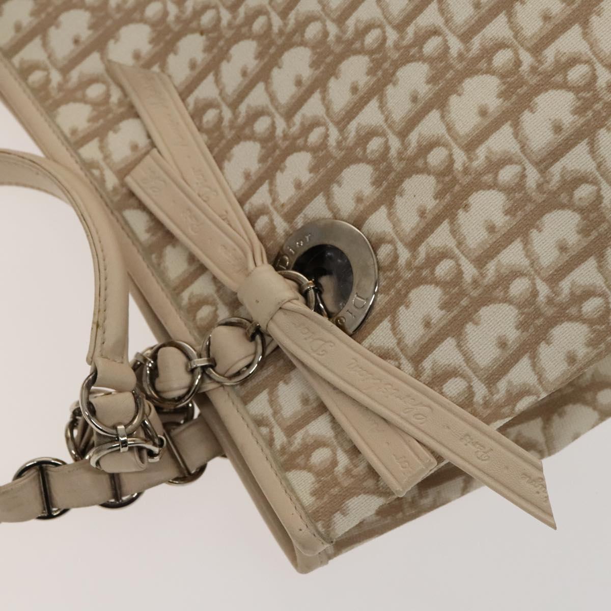 Christian Dior Trotter Canvas Romantic Tote Bag PVC Beige Silver Auth 128666