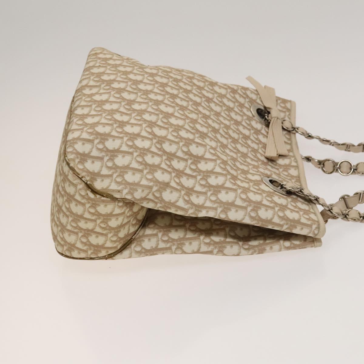 Christian Dior Trotter Canvas Romantic Tote Bag PVC Beige Silver Auth 128666