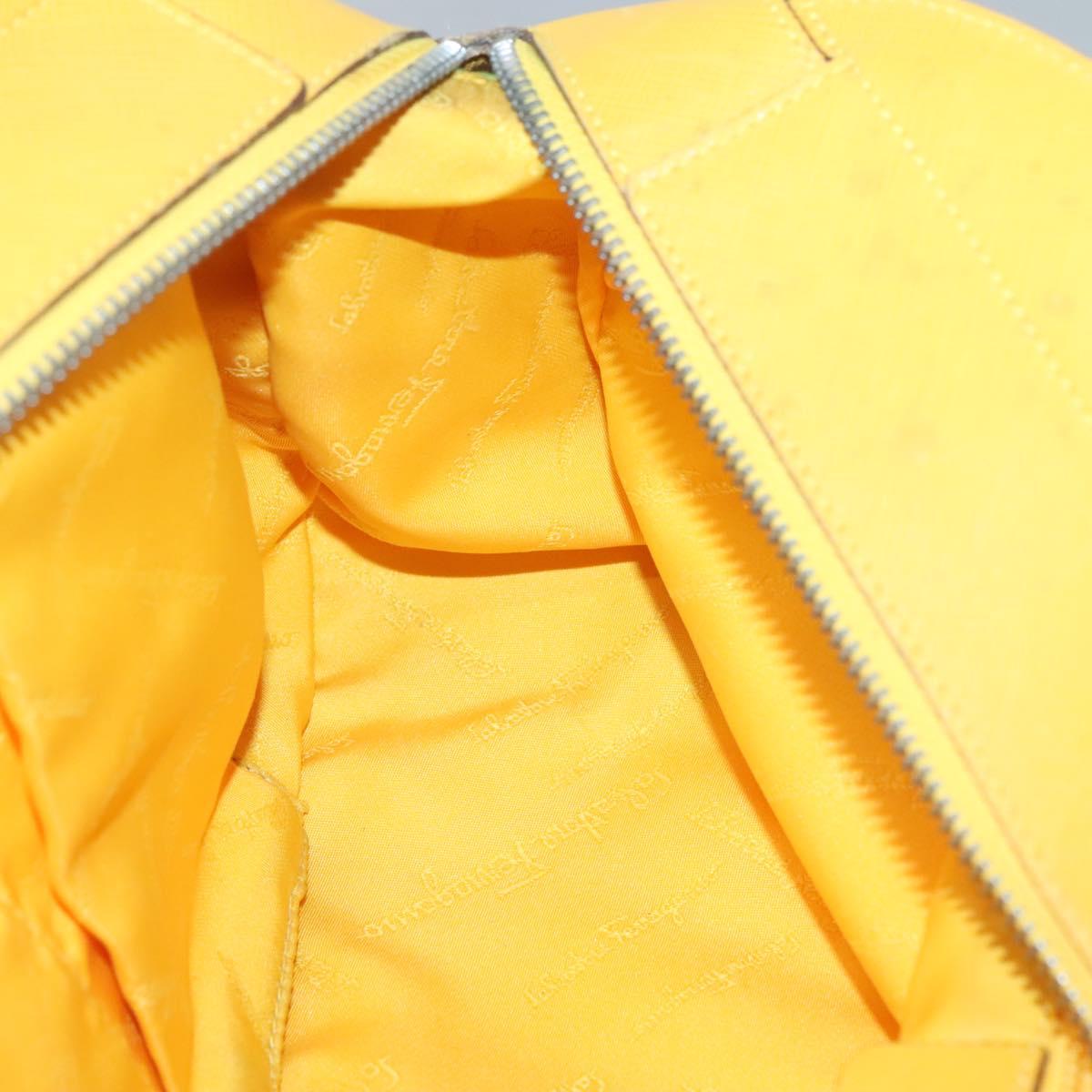Salvatore Ferragamo Gancini Hand Bag Canvas Yellow Silver Auth 128676