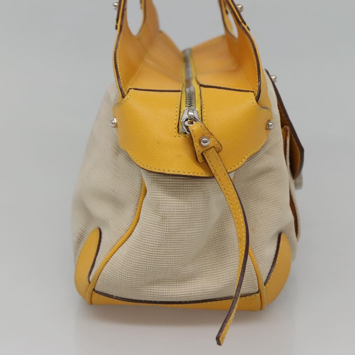 Salvatore Ferragamo Gancini Hand Bag Canvas Yellow Silver Auth 128676