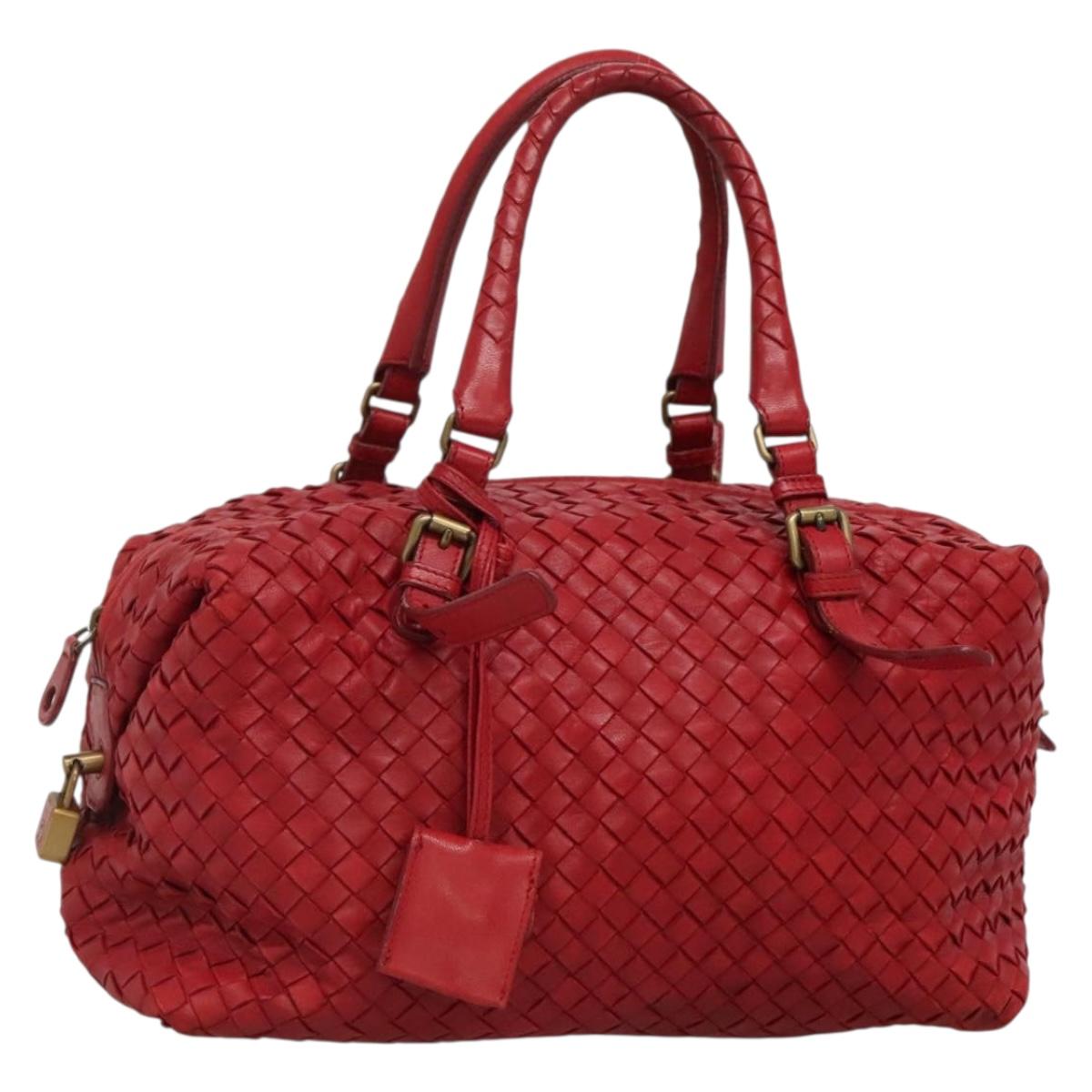 BOTTEGA VENETA INTRECCIATO Hand Bag Leather Red 173398 Auth 128678