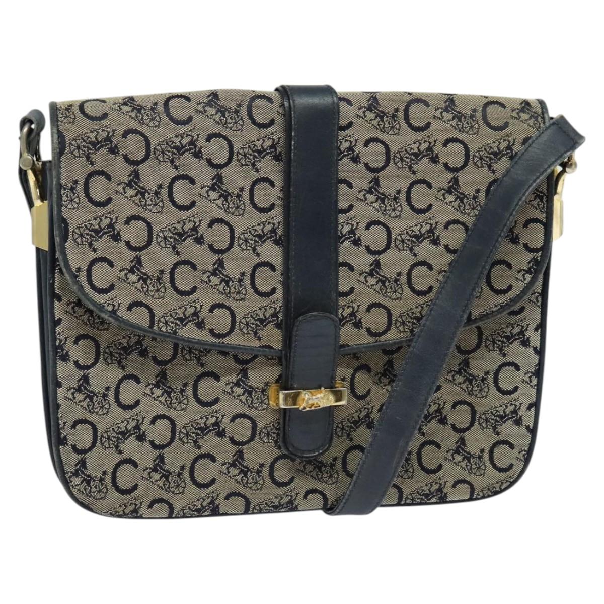 CELINE C Sulky Shoulder Bag Canvas Navy Gold Auth 128714