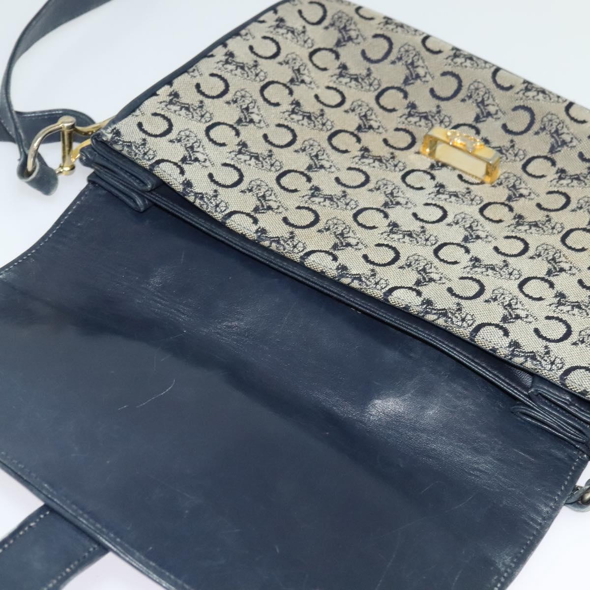 CELINE C Sulky Shoulder Bag Canvas Navy Gold Auth 128714