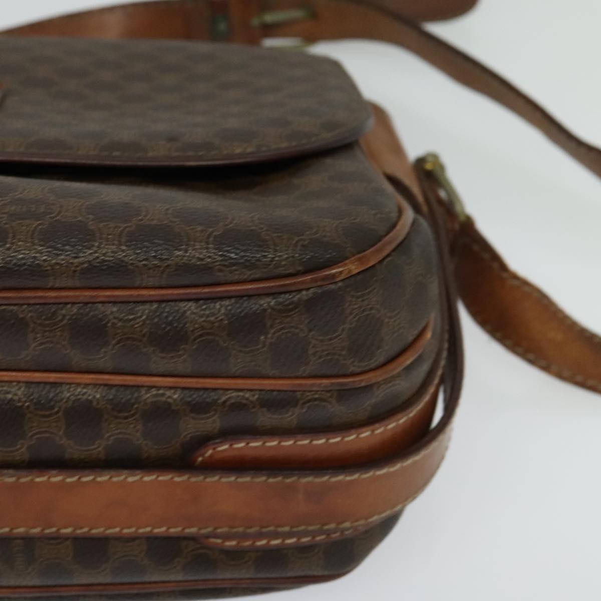CELINE Macadam Canvas Shoulder Bag PVC Brown Gold Auth 128715