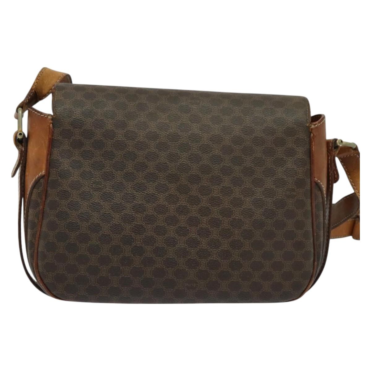 CELINE Macadam Canvas Shoulder Bag PVC Brown Gold Auth 128715