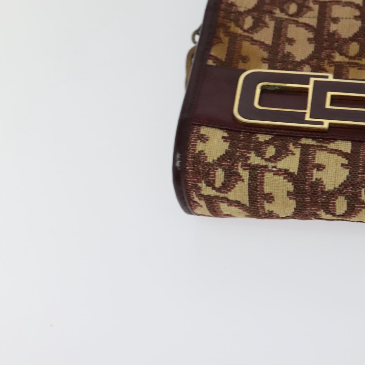 Christian Dior Trotter Canvas Shoulder Bag Red Gold Auth 128717