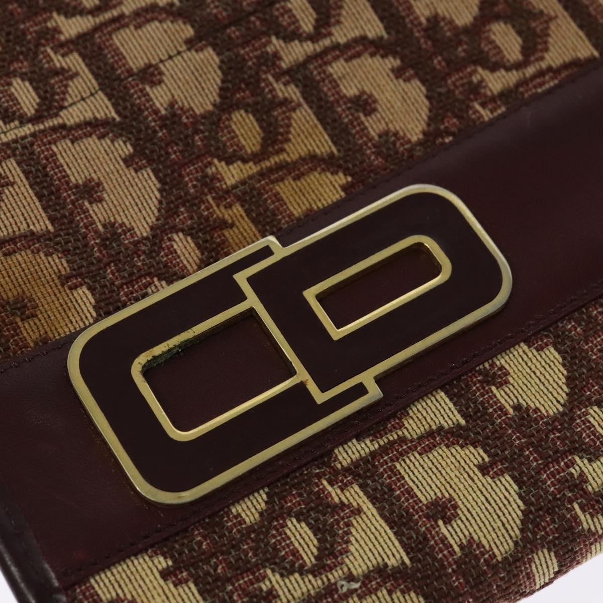 Christian Dior Trotter Canvas Shoulder Bag Red Gold Auth 128717
