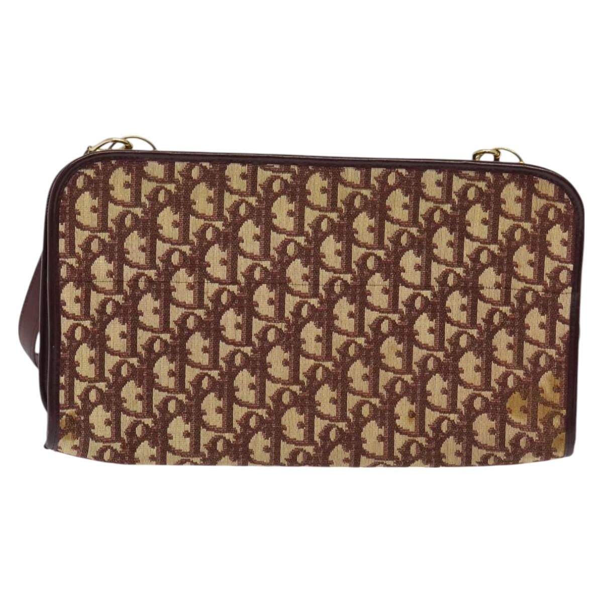 Christian Dior Trotter Canvas Shoulder Bag Red Gold Auth 128717