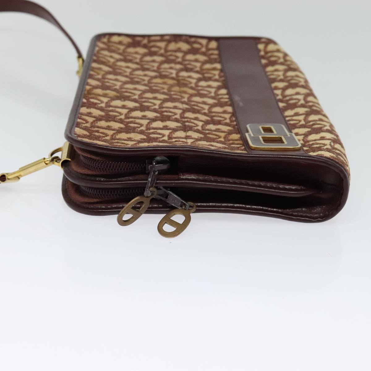 Christian Dior Trotter Canvas Shoulder Bag Red Gold Auth 128717