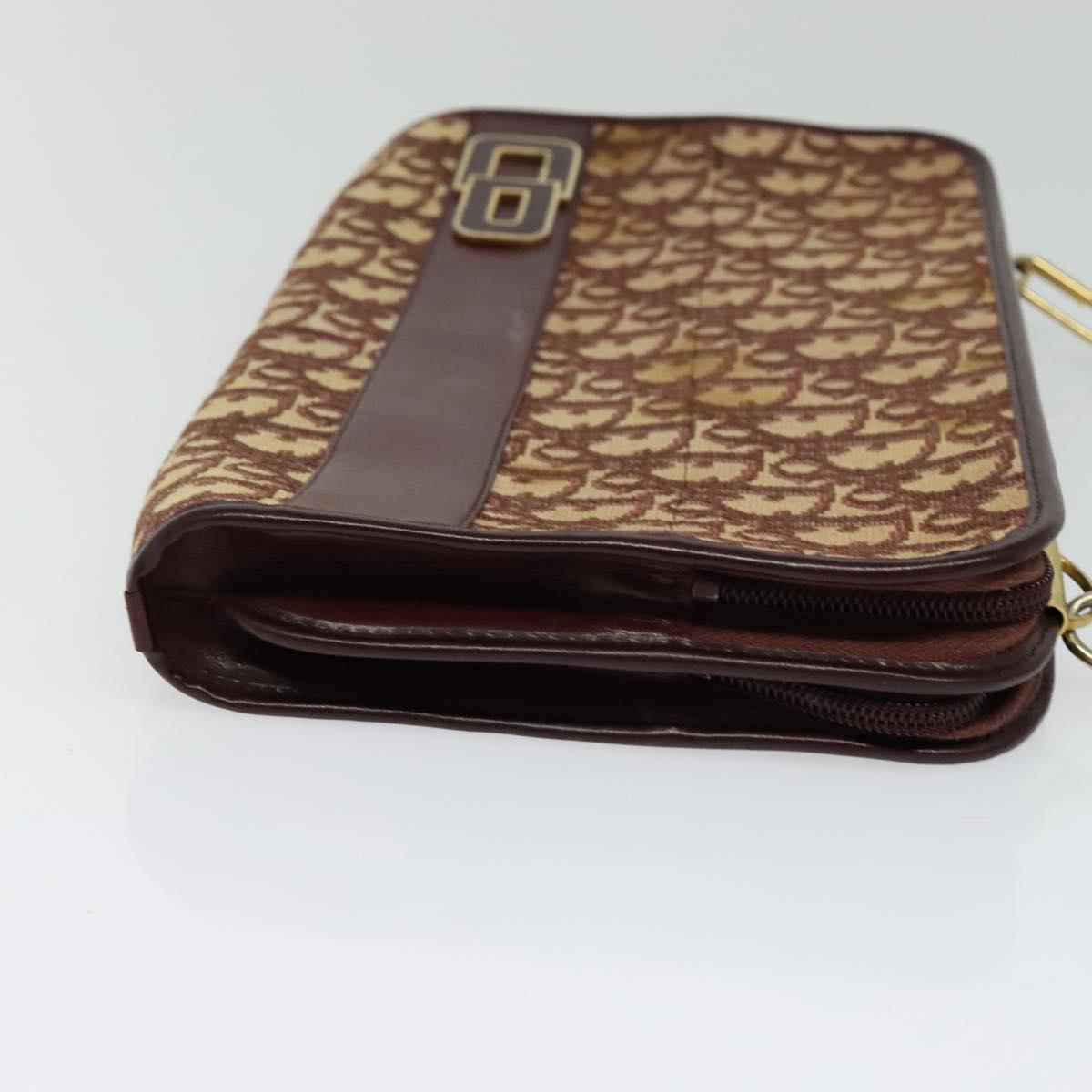 Christian Dior Trotter Canvas Shoulder Bag Red Gold Auth 128717