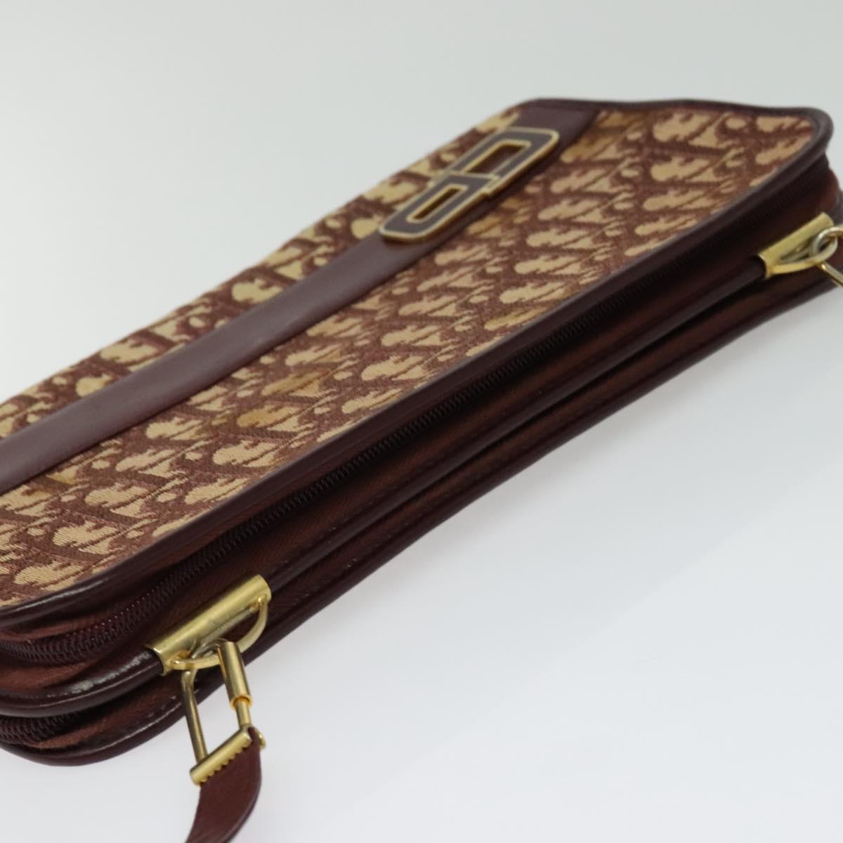 Christian Dior Trotter Canvas Shoulder Bag Red Gold Auth 128717