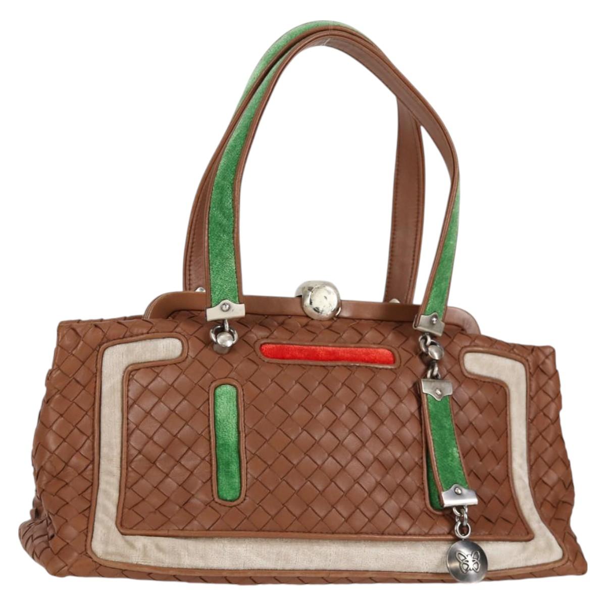 BOTTEGA VENETA INTRECCIATO Hand Bag Leather Brown Silver Auth 128721V
