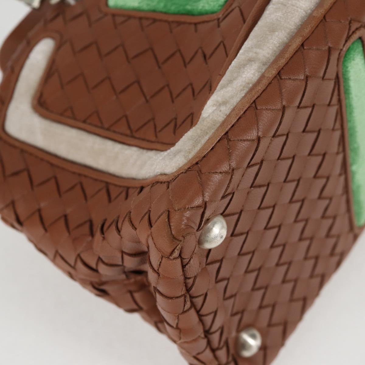BOTTEGA VENETA INTRECCIATO Hand Bag Leather Brown Silver Auth 128721V