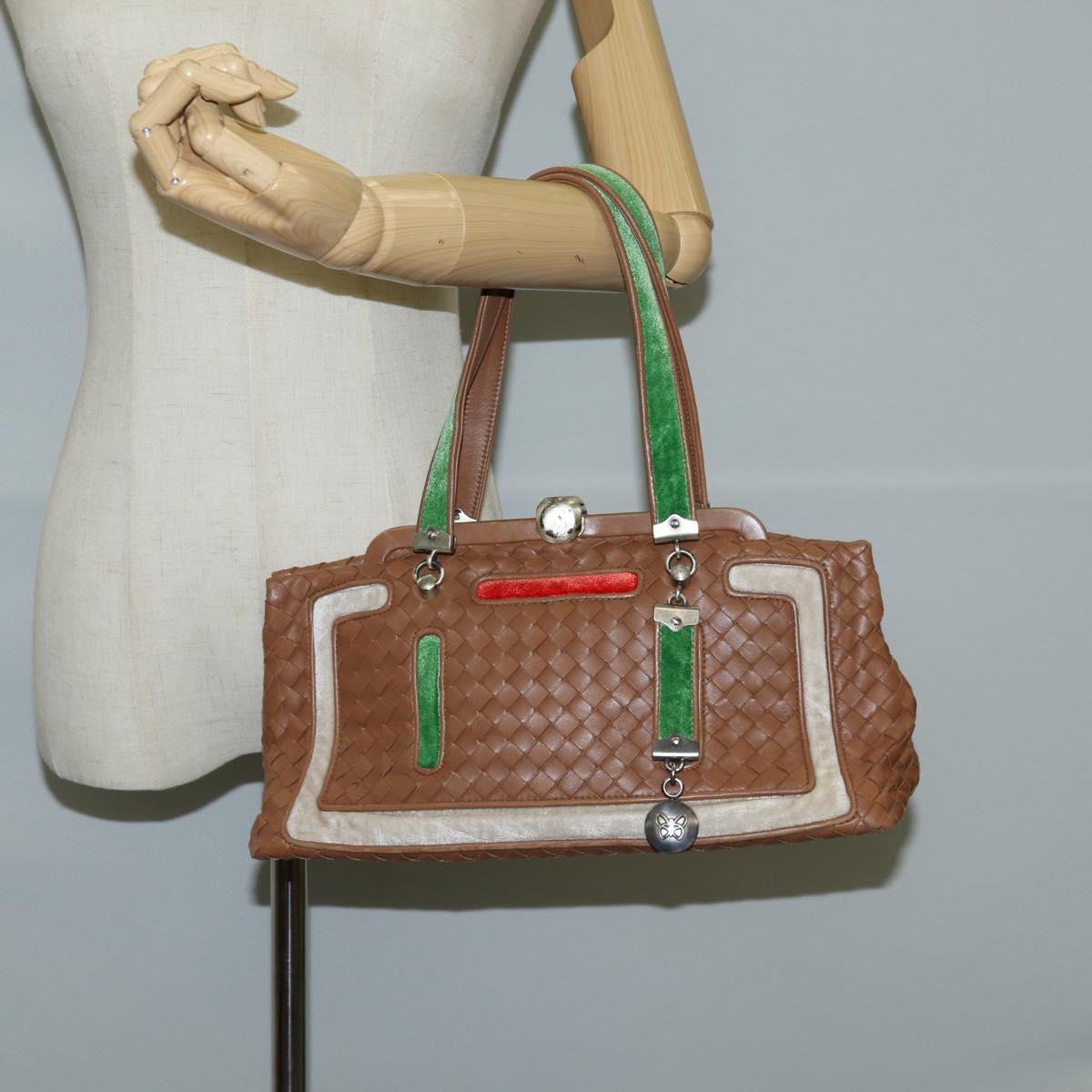 BOTTEGA VENETA INTRECCIATO Hand Bag Leather Brown Silver Auth 128721V