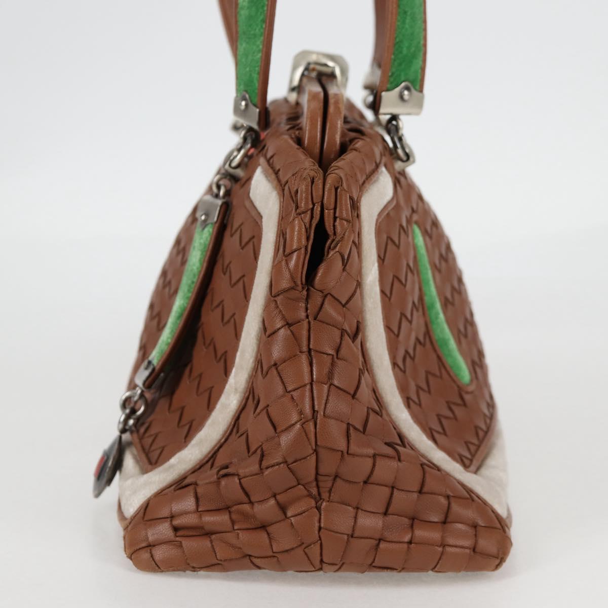 BOTTEGA VENETA INTRECCIATO Hand Bag Leather Brown Silver Auth 128721V