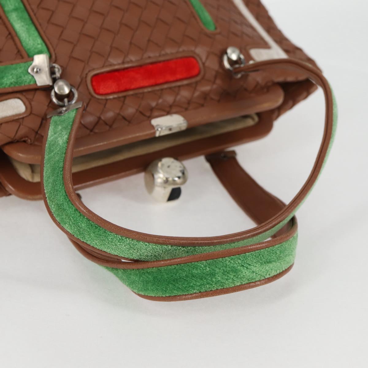BOTTEGA VENETA INTRECCIATO Hand Bag Leather Brown Silver Auth 128721V