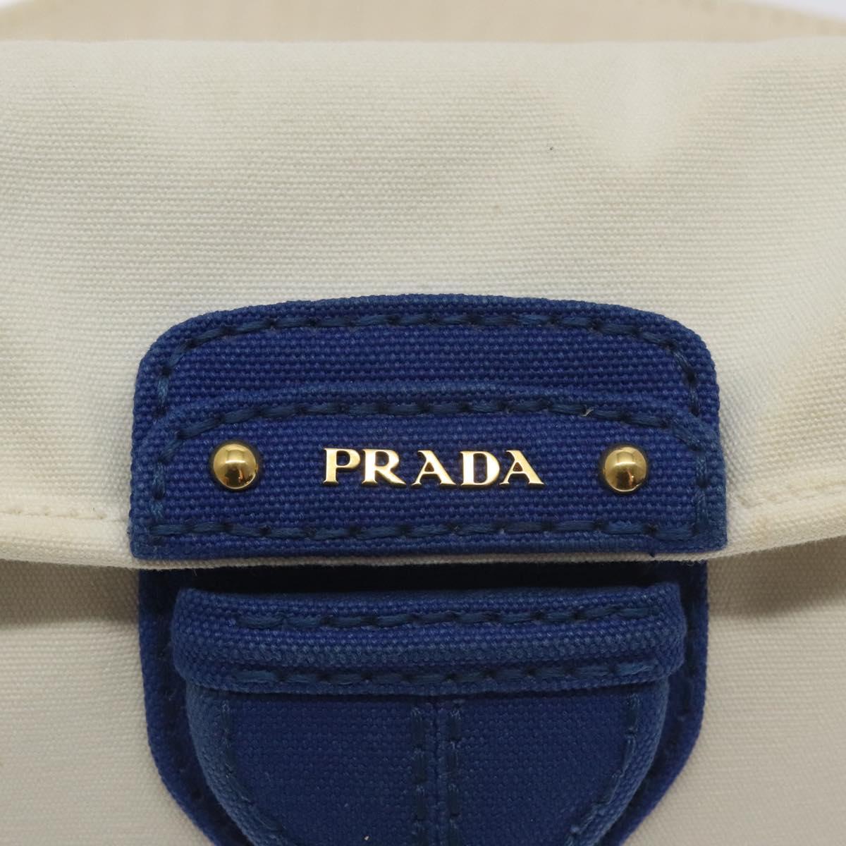 PRADA Shoulder Bag Canvas Silver Blue gold Auth 128734
