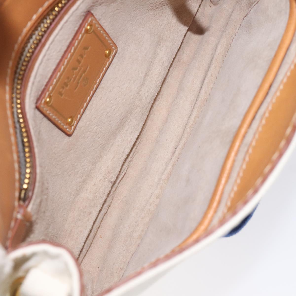 PRADA Shoulder Bag Canvas Silver Blue gold Auth 128734