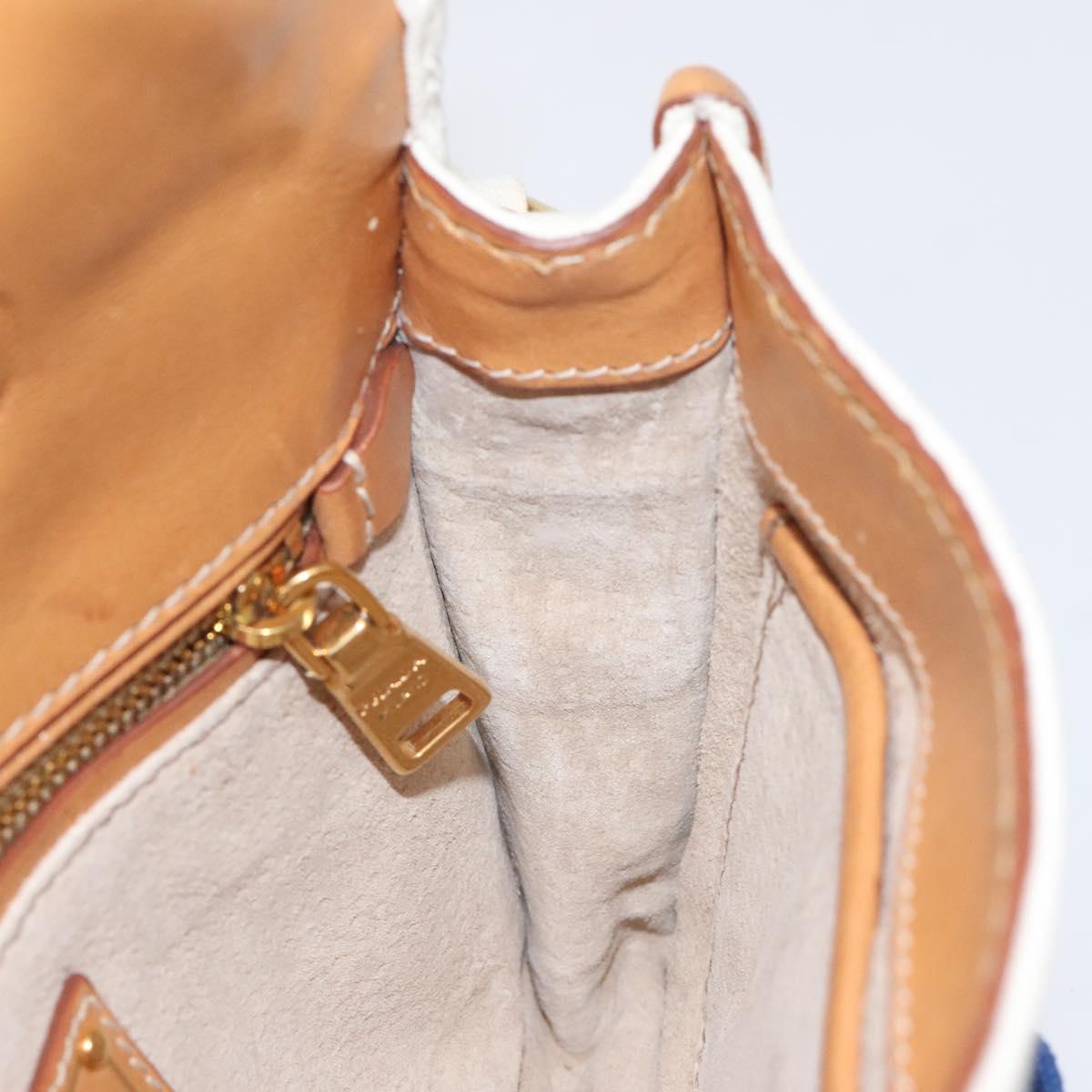 PRADA Shoulder Bag Canvas Silver Blue gold Auth 128734