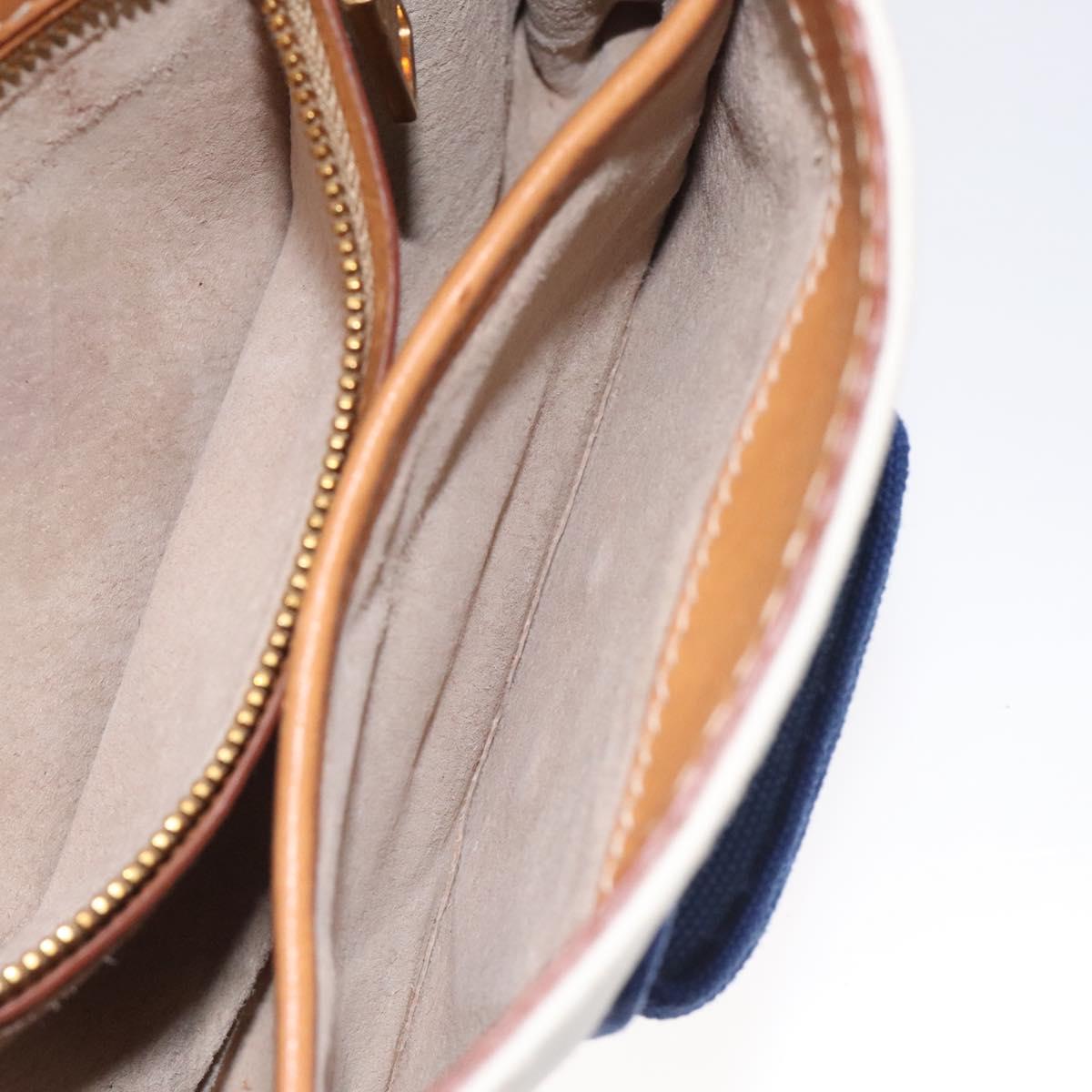 PRADA Shoulder Bag Canvas Silver Blue gold Auth 128734