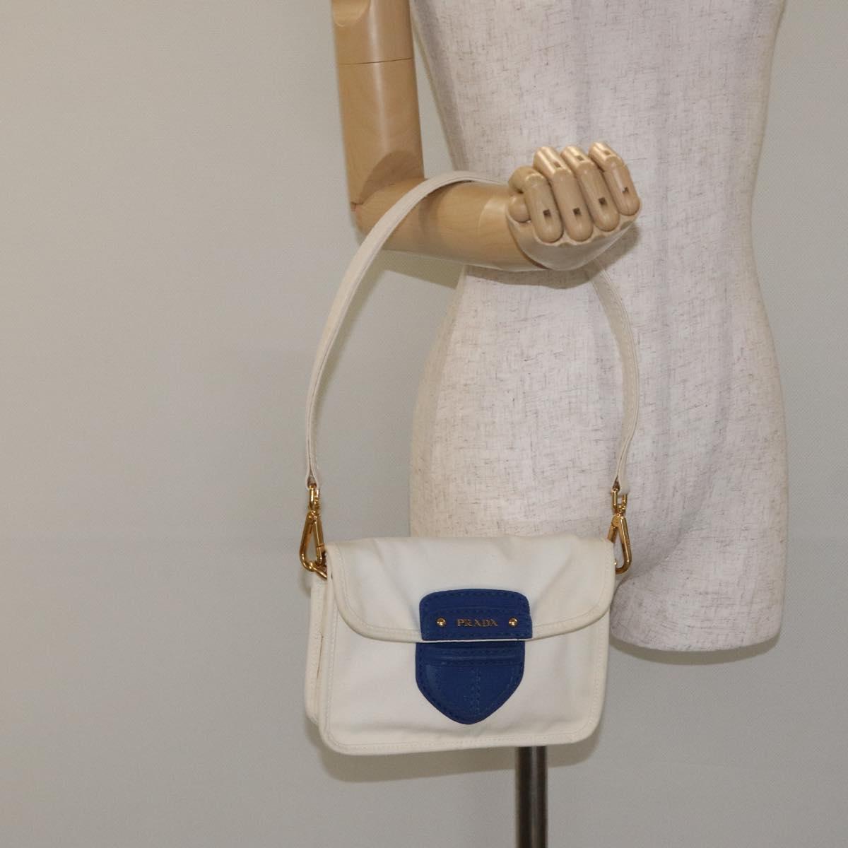 PRADA Shoulder Bag Canvas Silver Blue gold Auth 128734
