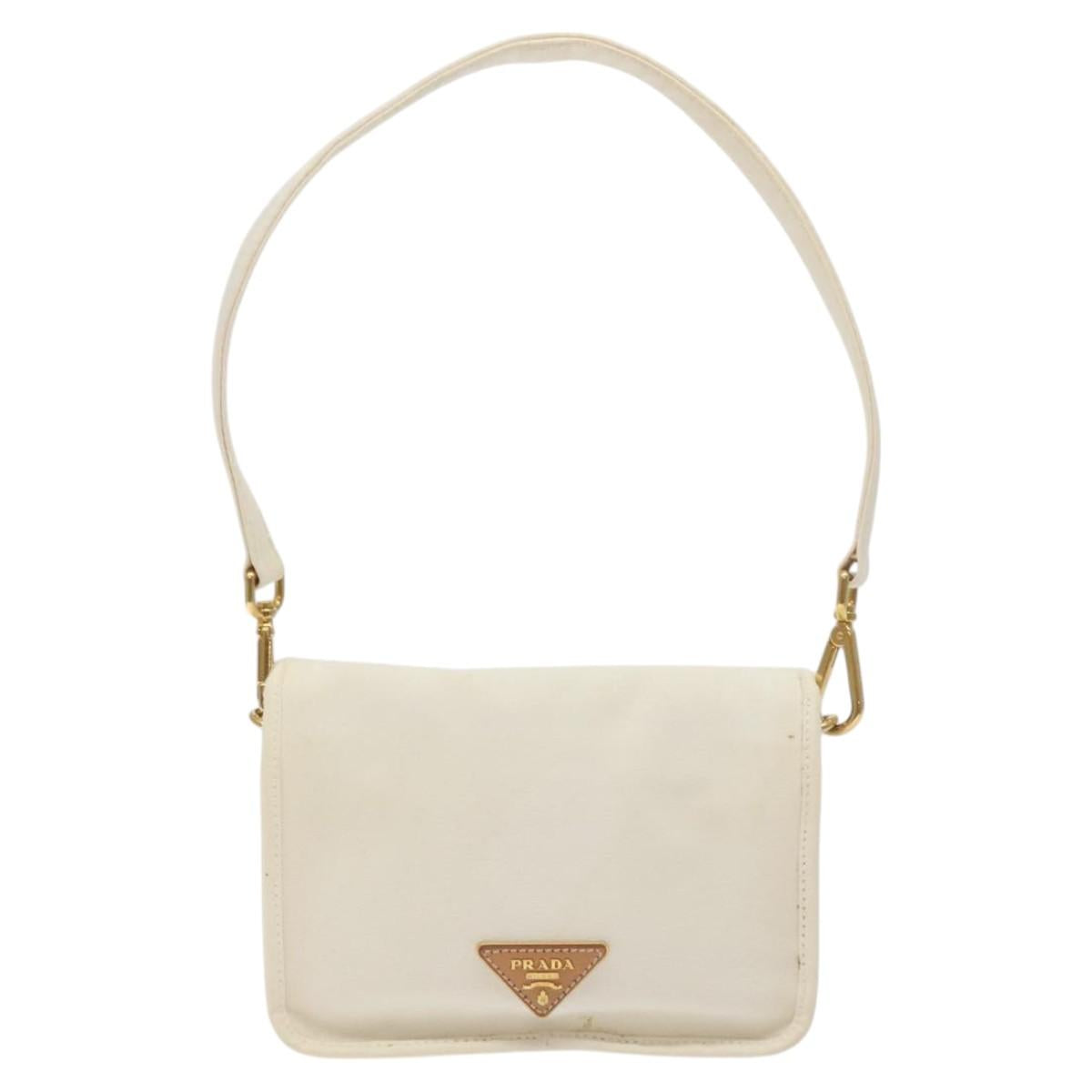 PRADA Shoulder Bag Canvas Silver Blue gold Auth 128734