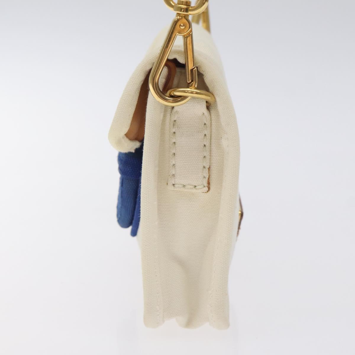 PRADA Shoulder Bag Canvas Silver Blue gold Auth 128734