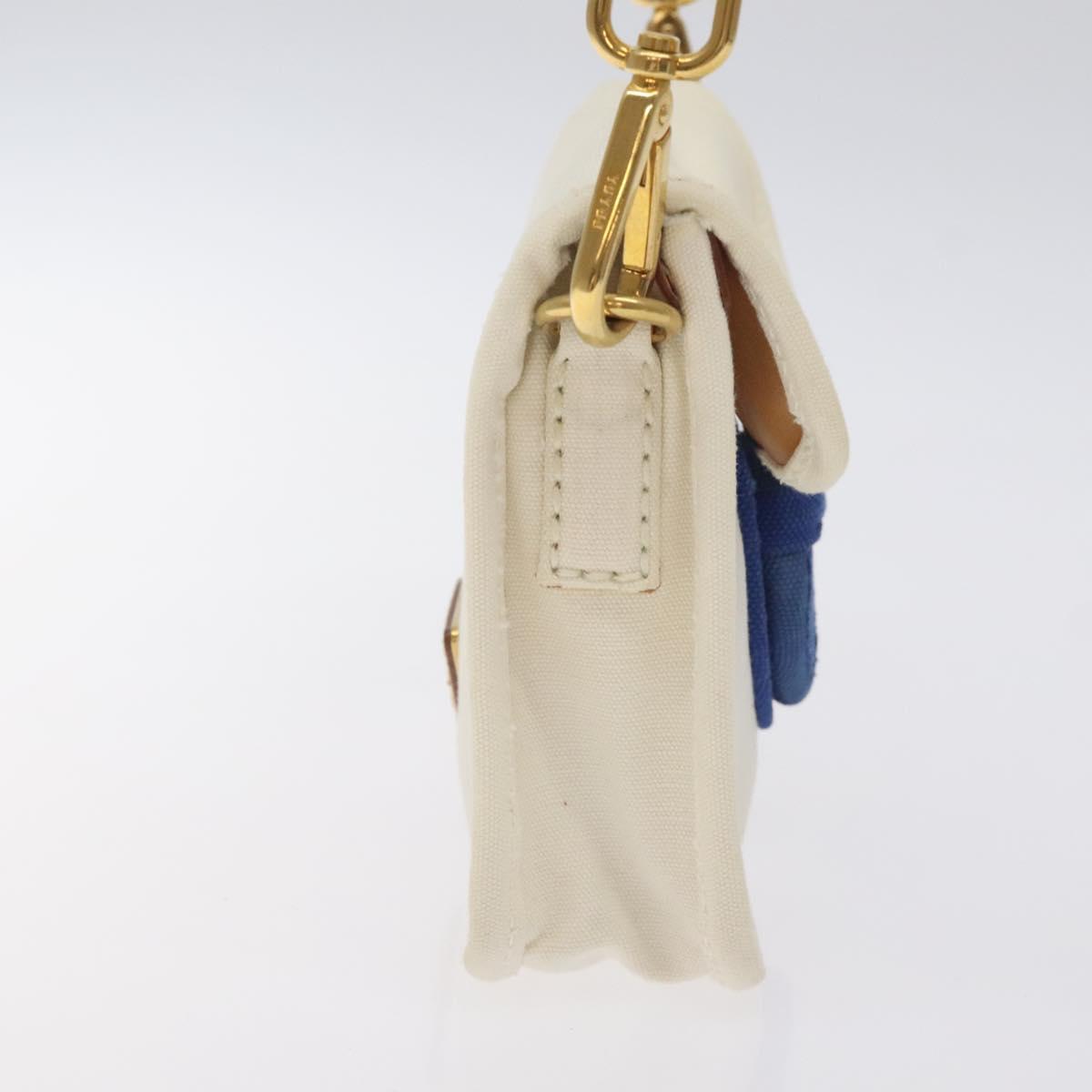 PRADA Shoulder Bag Canvas Silver Blue gold Auth 128734