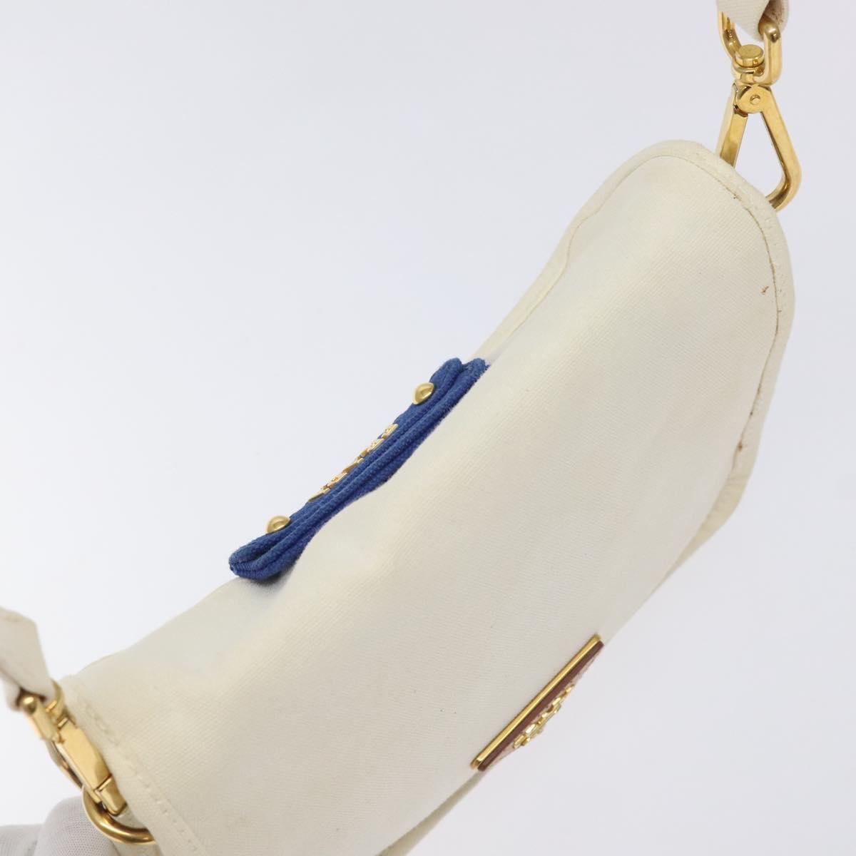 PRADA Shoulder Bag Canvas Silver Blue gold Auth 128734