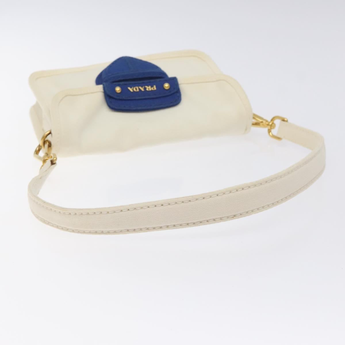 PRADA Shoulder Bag Canvas Silver Blue gold Auth 128734