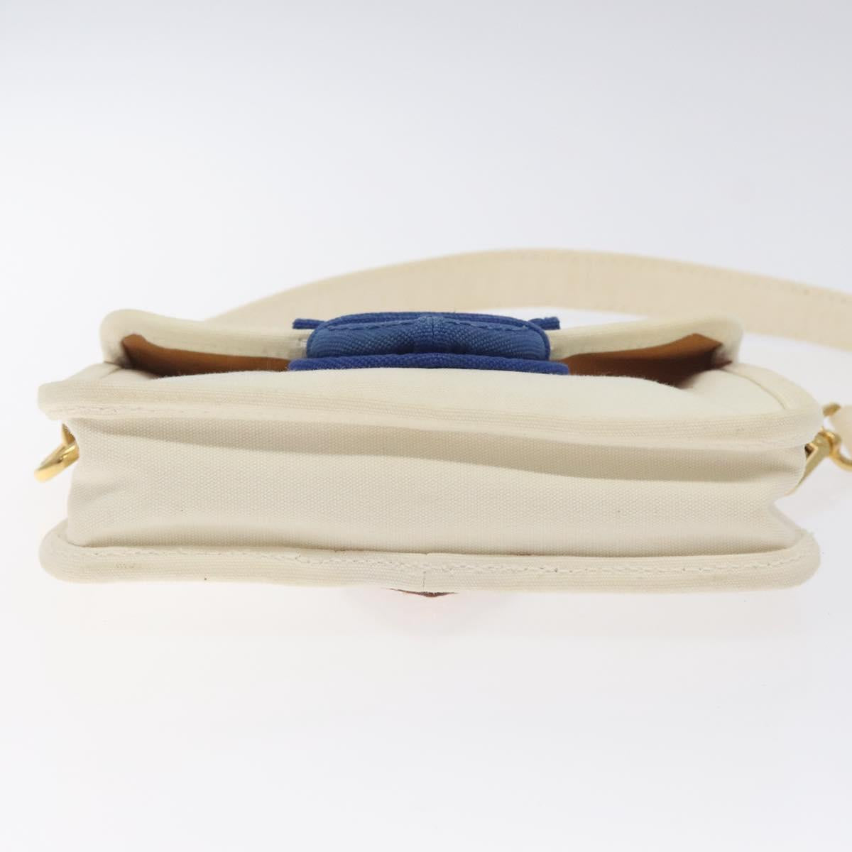 PRADA Shoulder Bag Canvas Silver Blue gold Auth 128734