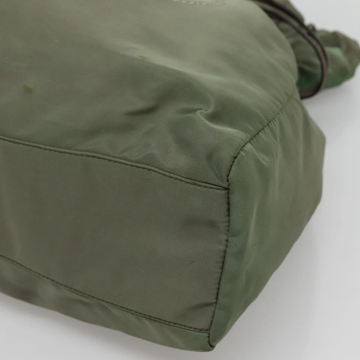 PRADA Tote Bag Nylon Green Gold Auth 128736