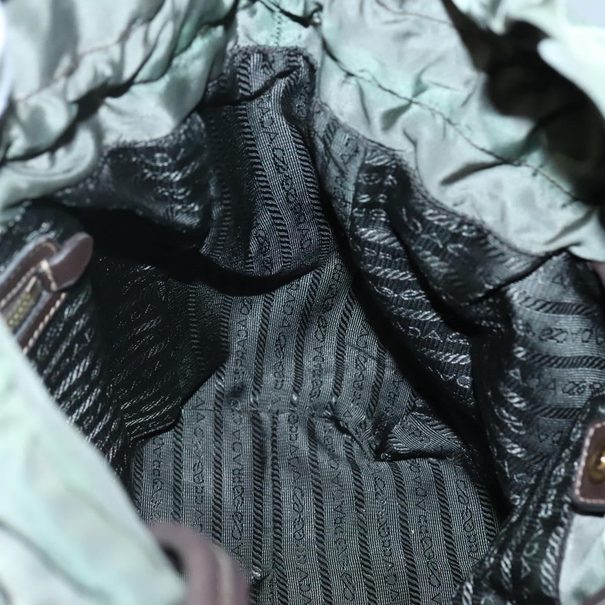 PRADA Tote Bag Nylon Green Gold Auth 128736