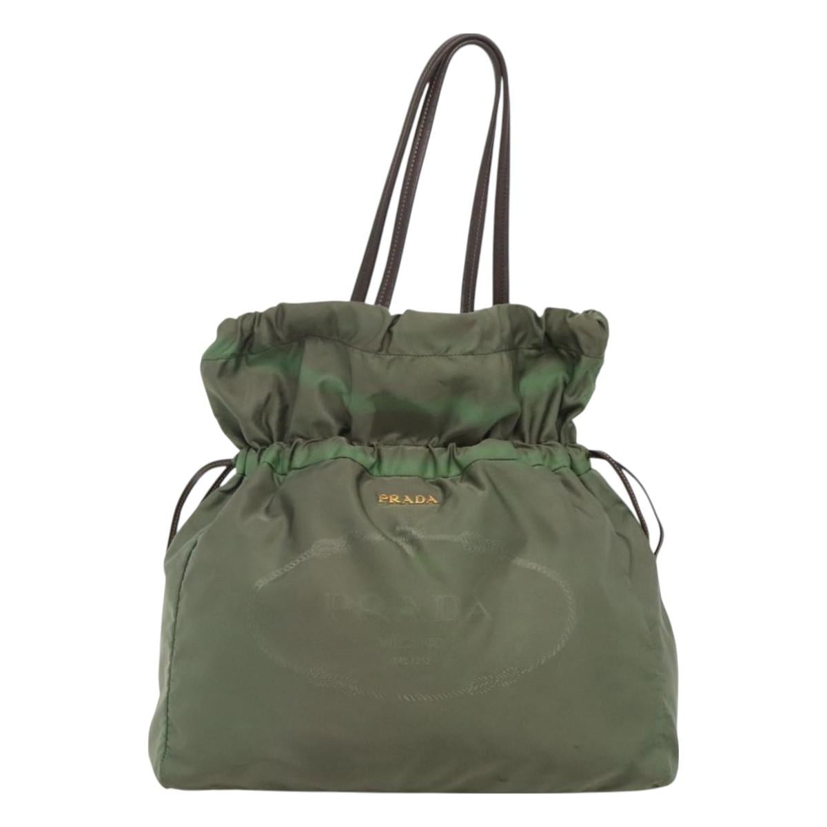 PRADA Tote Bag Nylon Green Gold Auth 128736