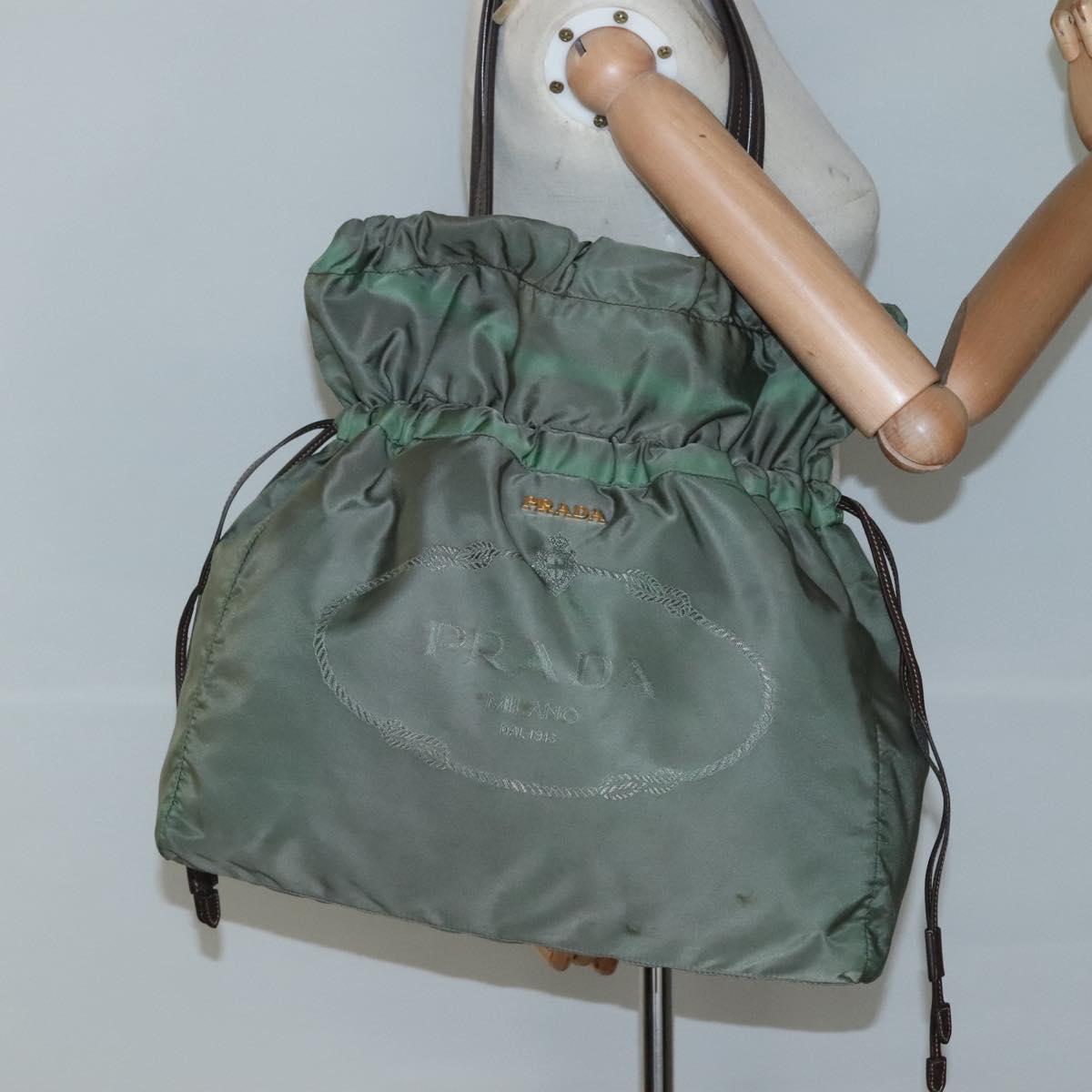 PRADA Tote Bag Nylon Green Gold Auth 128736
