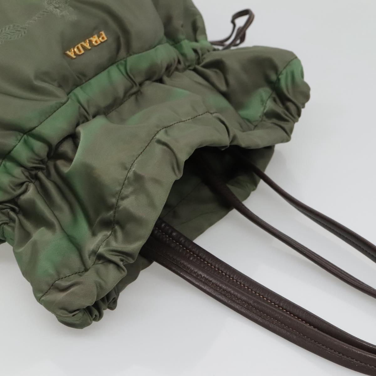 PRADA Tote Bag Nylon Green Gold Auth 128736