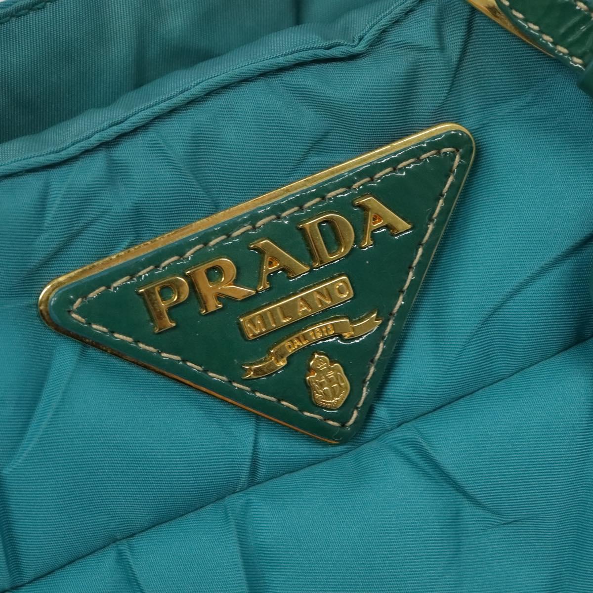 PRADA Hand Bag Nylon 2way Green Gold Auth 128737