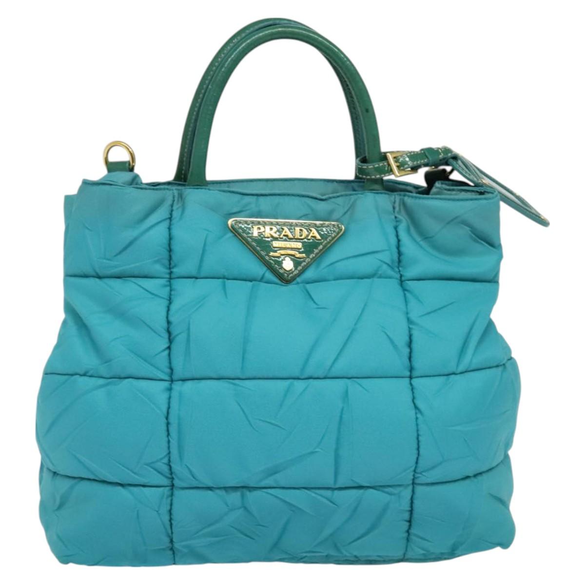 PRADA Hand Bag Nylon 2way Green Gold Auth 128737