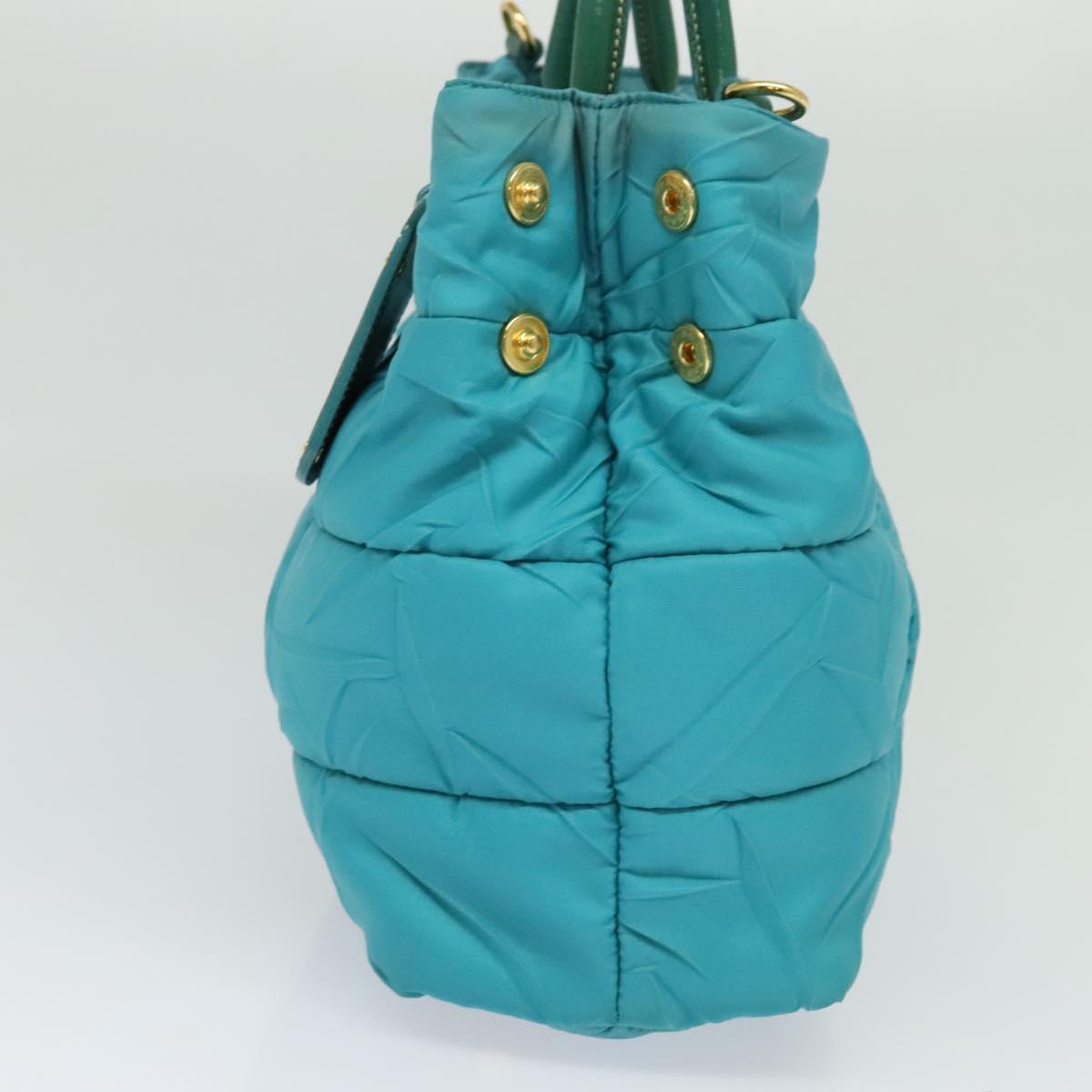 PRADA Hand Bag Nylon 2way Green Gold Auth 128737