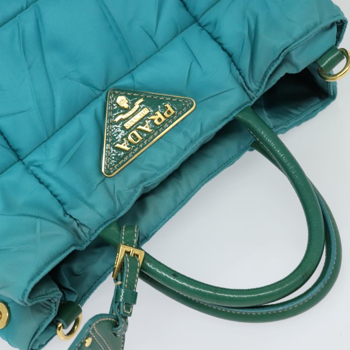 PRADA Hand Bag Nylon 2way Green Gold Auth 128737