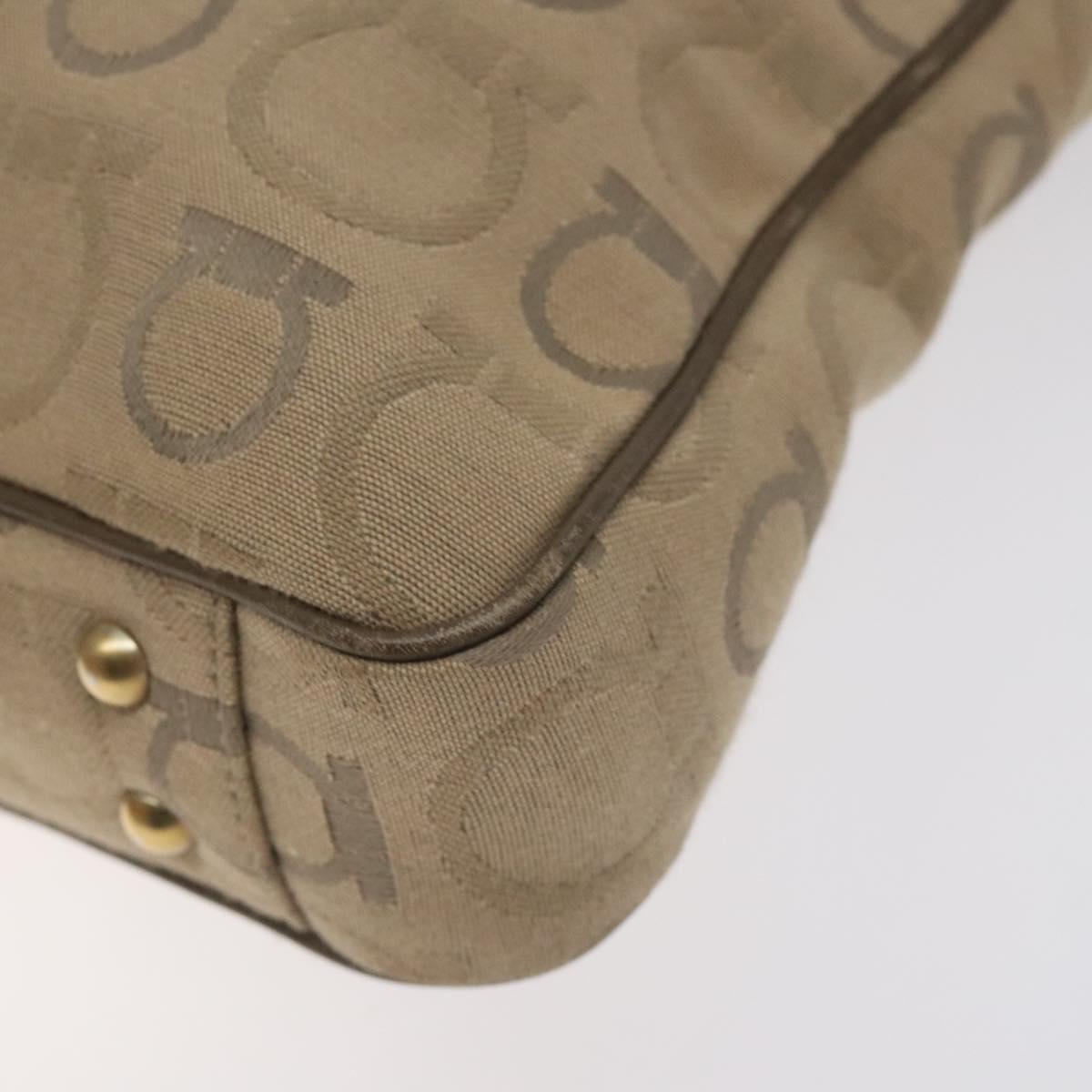 Salvatore Ferragamo Gancini Tote Bag Canvas Beige Gold Auth 128743