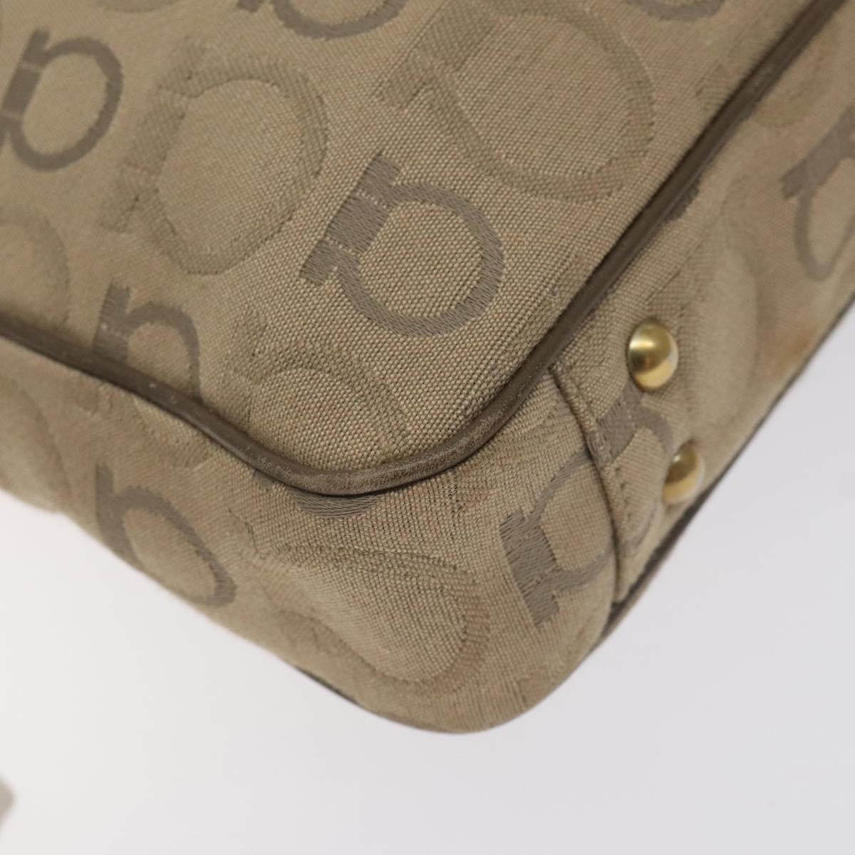 Salvatore Ferragamo Gancini Tote Bag Canvas Beige Gold Auth 128743