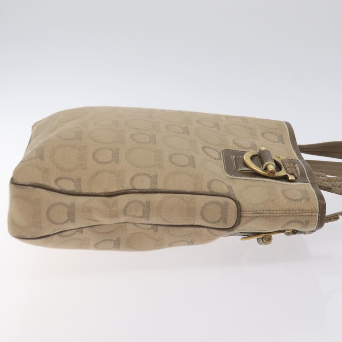 Salvatore Ferragamo Gancini Tote Bag Canvas Beige Gold Auth 128743