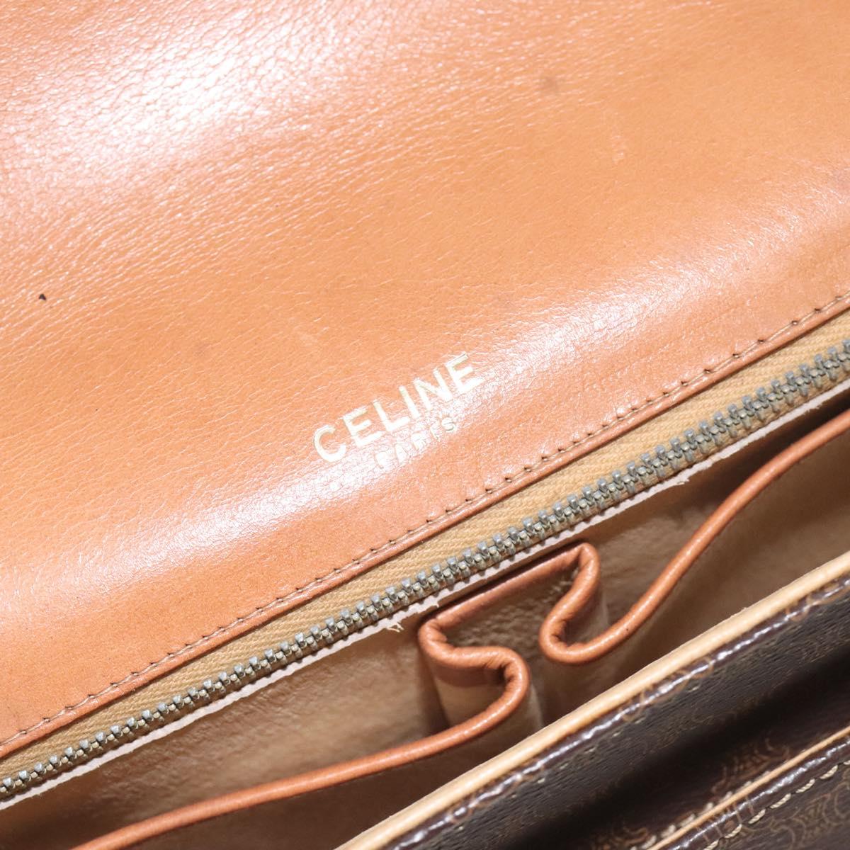 CELINE Macadam Canvas Shoulder Bag PVC Leather Brown Gold Auth 128760