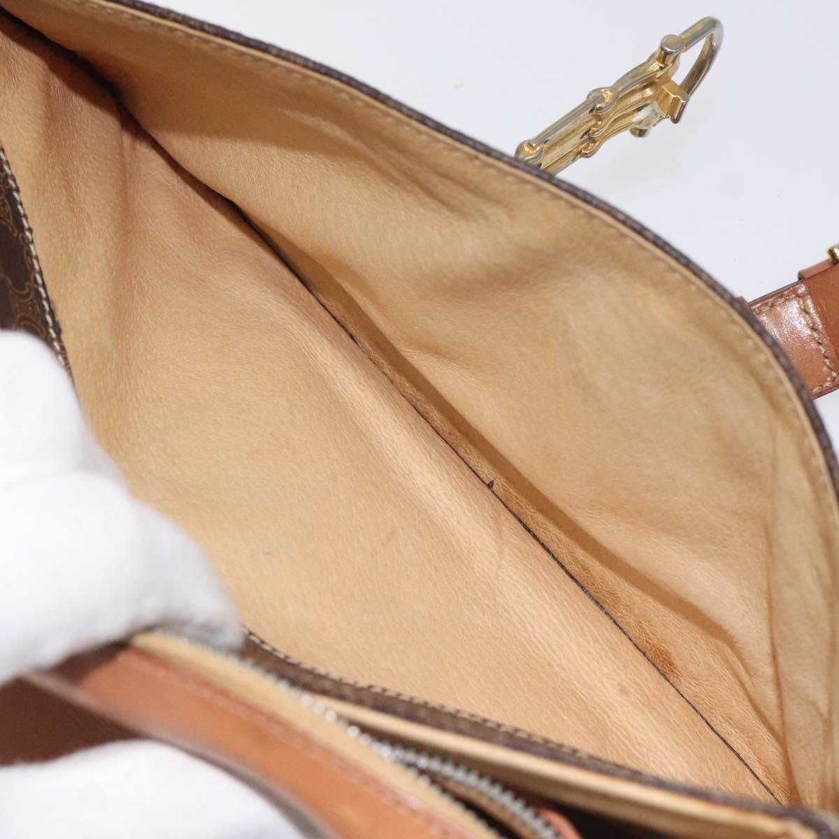 CELINE Macadam Canvas Shoulder Bag PVC Leather Brown Gold Auth 128760